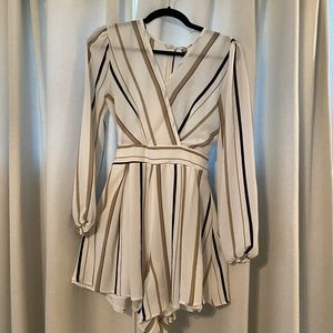 Long Sleeve White Striped Romper - New